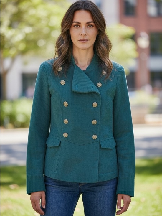 CAbi Jackets & Blazers - Cabi Legion Teal Green Corduroy Lennon Military Jacket Blazer Gold Crest Size M